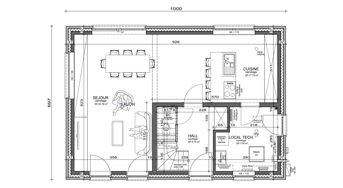 Maison d'inspiration Évidence plans rez-de-chaussée