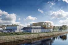 Image de synthèse du futur projet de l'hotel de police de la zone Sambreville - Sombreffe qui sera construit par Thomas & piron Bâtiment