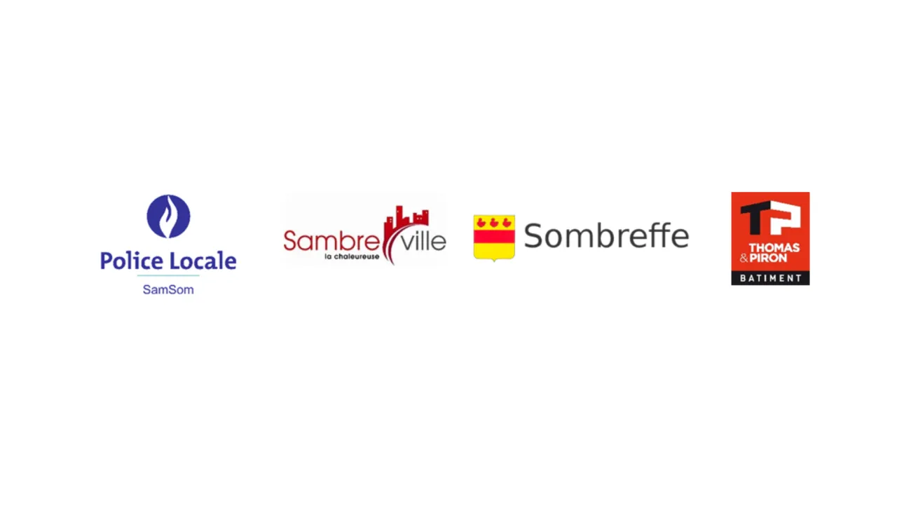 Logos de la zone de police SamSom, de la commune de Sambreville, de la commune de Sombreffe, de l'entreprise de construction Thomas & Piron Bâtiment